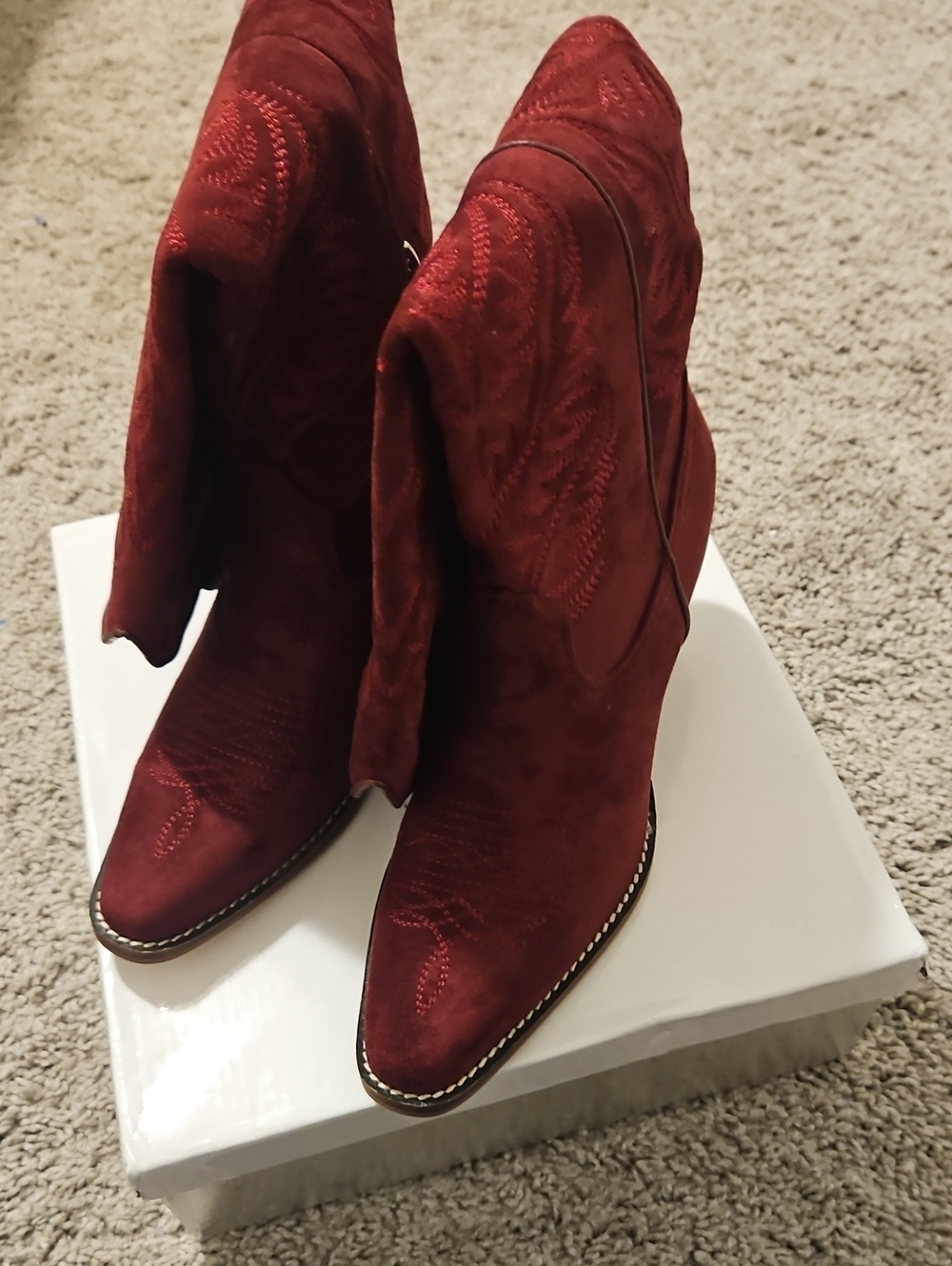 Women's Red Suede Western-Inspired Ankle Boots